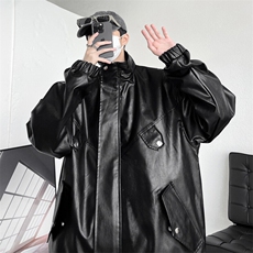 春季潮流夹克情侣款大码宽松外套机车立领皮衣男A266-PY008-P75，男装夹克，电商A266