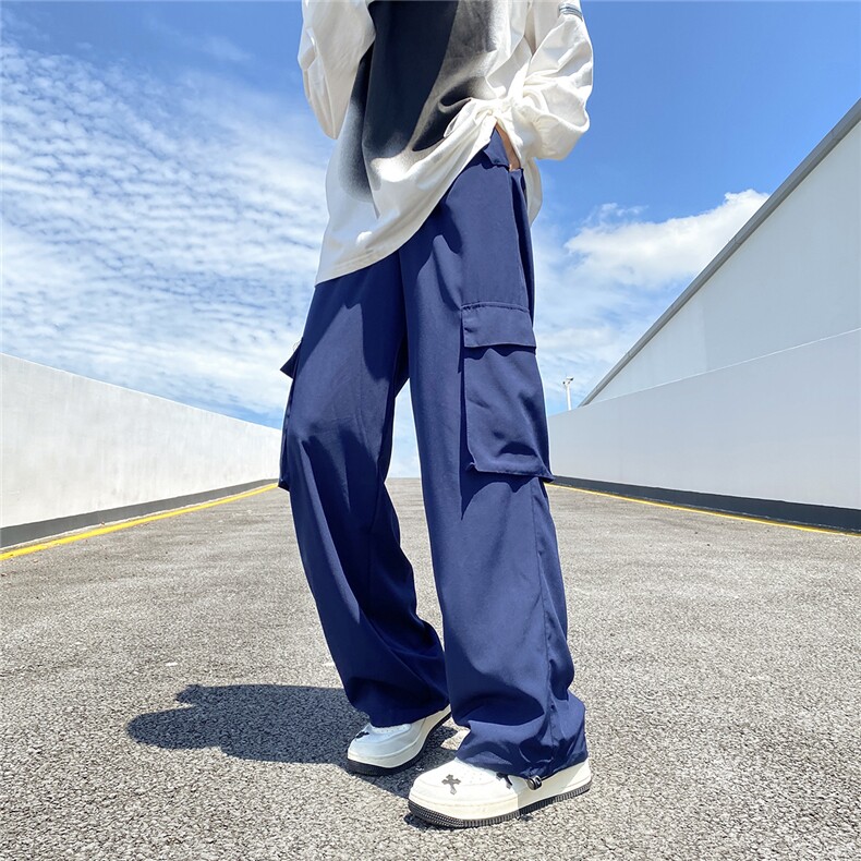 美式设计感工装休闲裤男夏季薄款长裤宽松直筒阔腿拖地裤,男装休闲裤,星座716-2