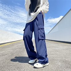 美式设计感工装休闲裤男夏季薄款长裤宽松直筒阔腿拖地裤，男装休闲裤，星座716-2