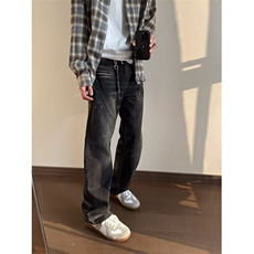 美式复古水洗做旧泼墨宽松直筒牛仔裤男女休闲百搭长裤潮，男装牛仔裤，星座506
