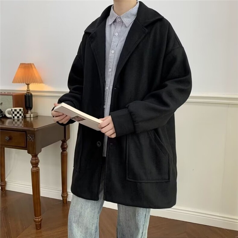 秋冬季中长款毛呢大衣男潮流帅气英伦风宽松日系呢子外套A12/P52，男装毛呢大衣，星座506