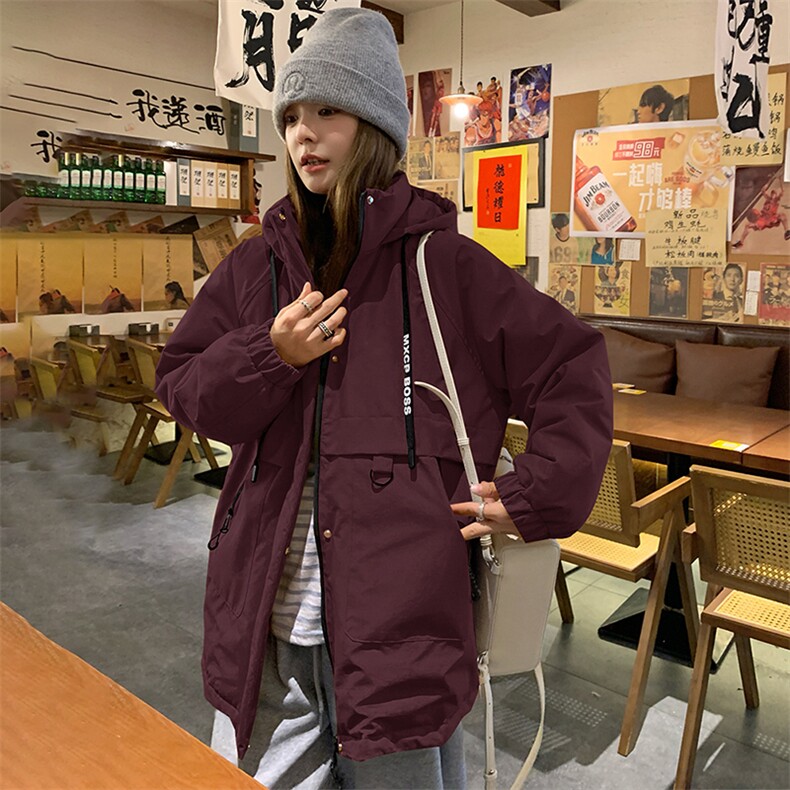 超好看落叶黄连帽冲锋衣羽绒服女冬2024新款工装白鸭绒派克服外套,女装羽绒服,2C085