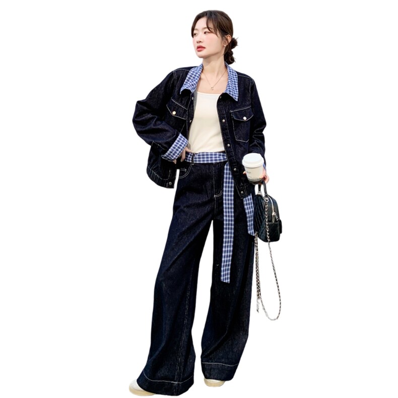 新款有货蓝色牛仔休闲套装有腰带5527P205K328,女装套装/套裙,2C176