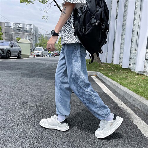 腰果花牛仔裤男宽松直筒潮牌休闲裤港风帅气百搭阔腿裤N3690-P45图片