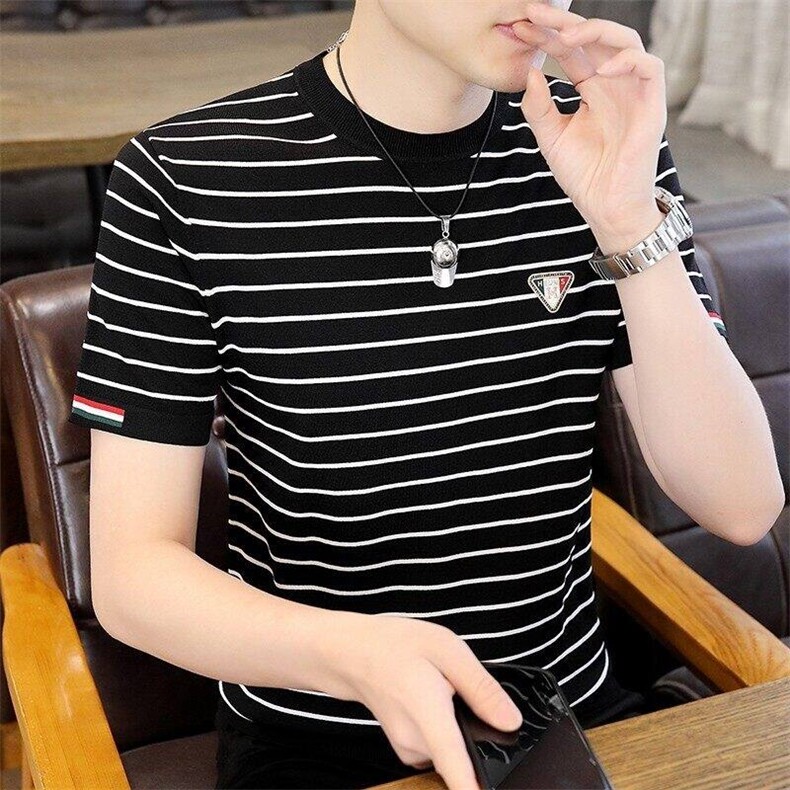 7943-P50 夏季休闲时尚短袖毛衣男打底衫欧货T恤潮牌针织衫图片