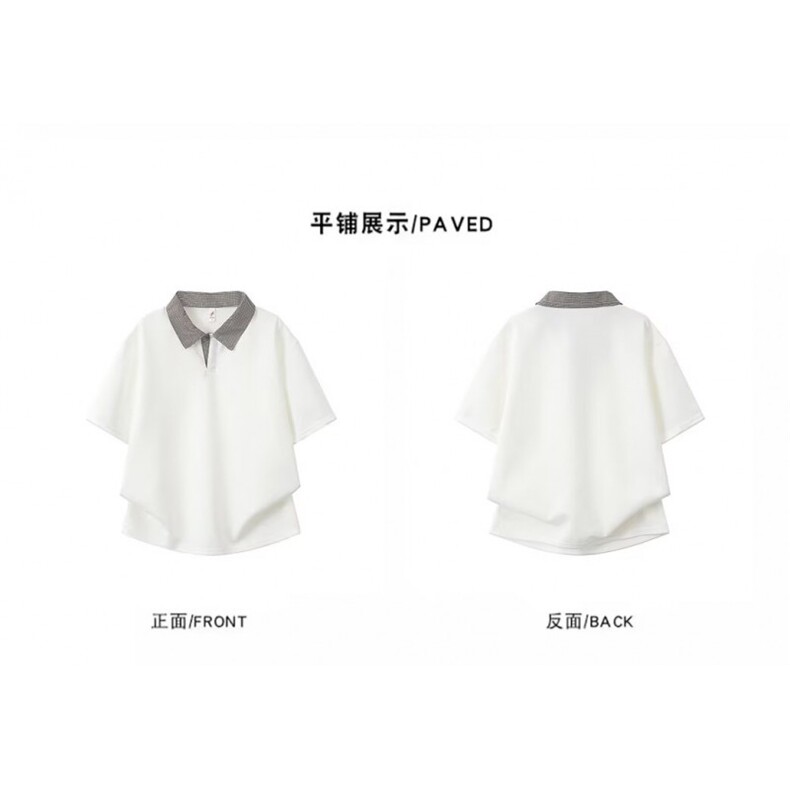 千鸟格拼接polo衫短袖男夏季老钱风复古正肩T恤cleanfit重磅半袖,男装T恤,星座601-1