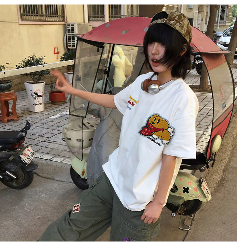 万针全刺绣工艺抖音得物高品质260克重磅纯棉双纱美式高街短袖T恤,男装T恤,电商A486