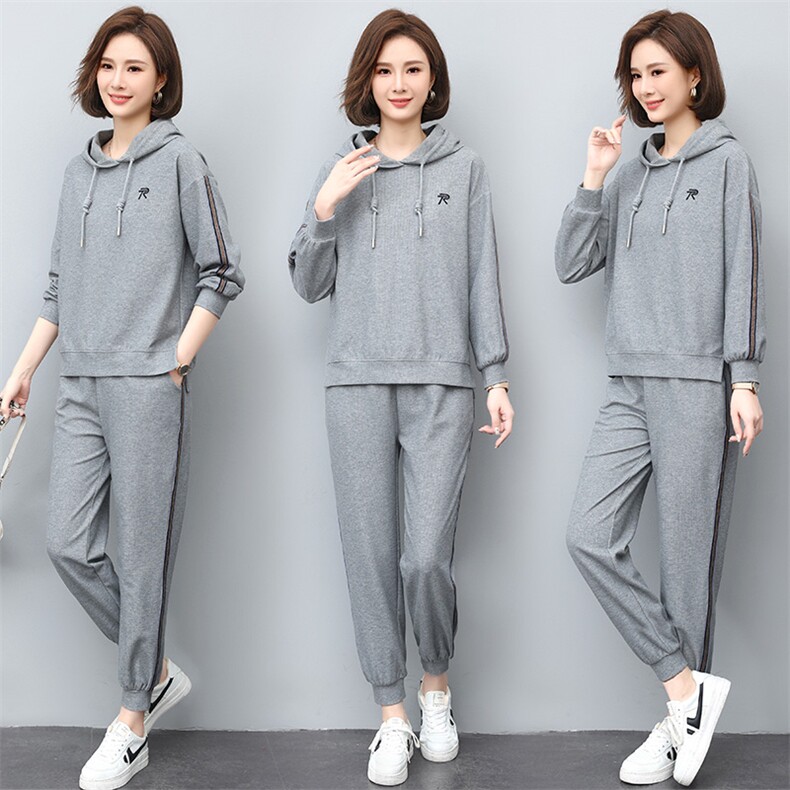 时尚休闲连帽卫衣套装女2022新款宽松显瘦运动服两件套,女装套装/套裙,鑫鑫格