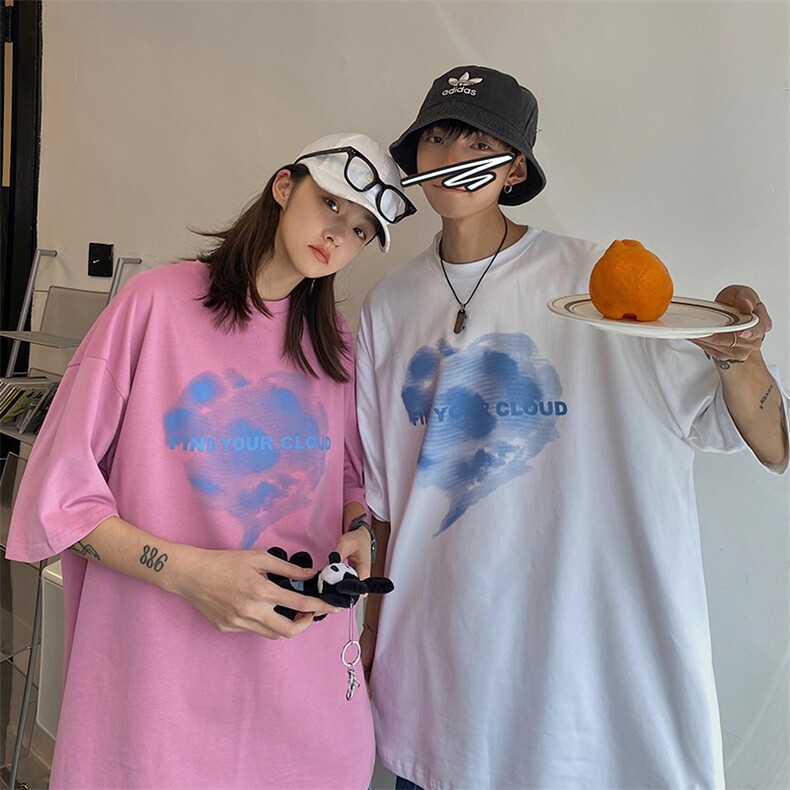 情侣装2023夏装新款百搭宽松印花圆领短袖T恤女D135  P30女类图片