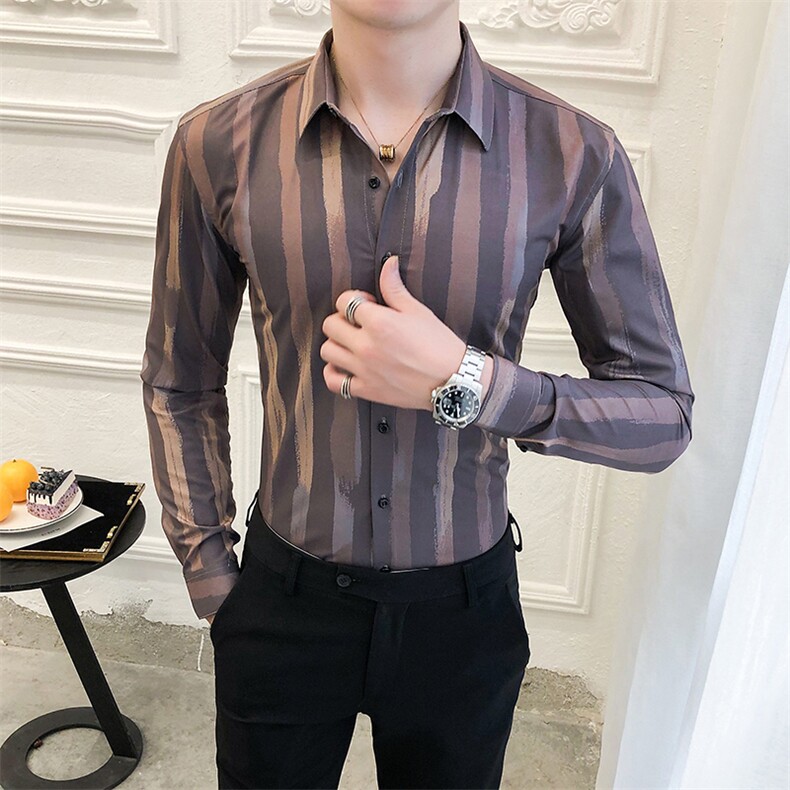 312A-5-275-P55长袖高级感秋季休闲英伦发型师韩版纯色男士衬衣,男装衬衫,星座312A-5