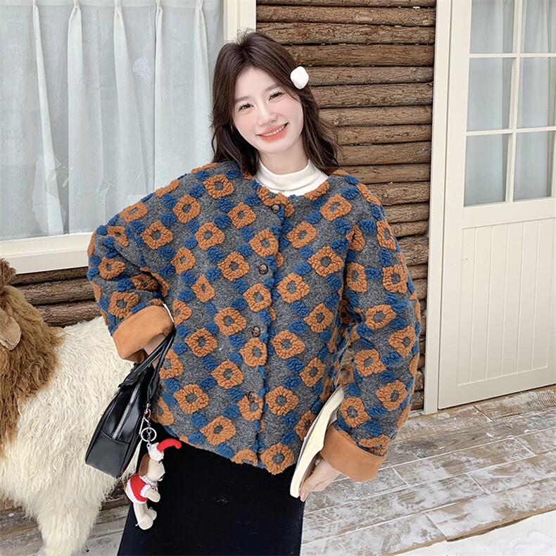 碎花毛呢羽绒服外套女冬季2025新款减龄短款小众设计感呢大衣短款,女装羽绒服,2C232