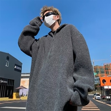 复古小众半拉链连帽毛衣男韩版纯色oversize秋冬针织衫外套-M0029，男装针织衫/毛衣，星座601-2