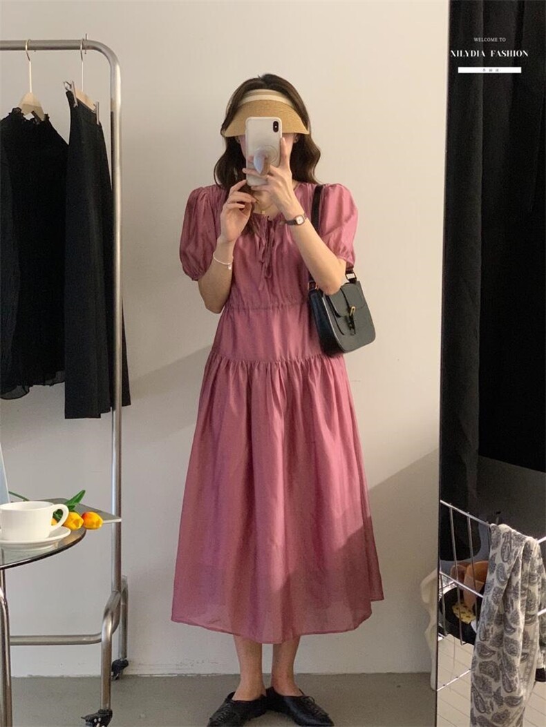 法式泡泡袖连衣裙夏季设计感小众温柔高级感,女装连衣裙,香丽迪1