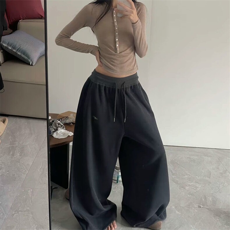 美式运动休闲裤女秋季宽松卫裤阔腿裤jazz爵士舞垂感拖地裤图片