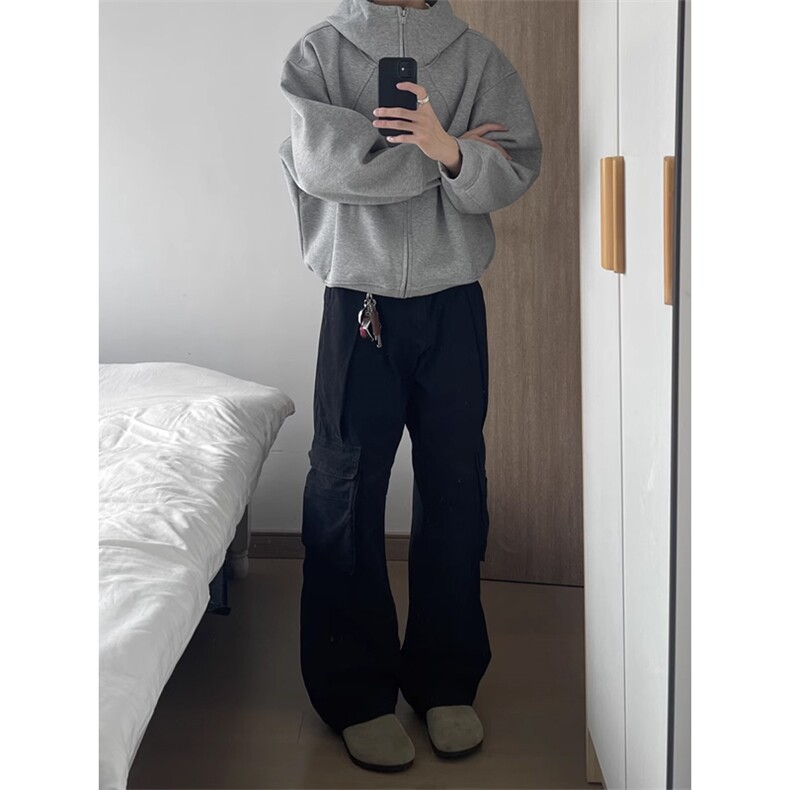 开衫拉链卫衣男秋季高级感痞帅美式连帽衫廓形解构外套W31,男装卫衣,星座1116A（原606A-3）