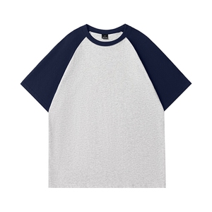 抖音得物高品质二开240克宽松纯棉美式潮牌插肩袖拼接短袖T恤图片