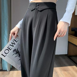 2024春季新款窄版西装拖地裤女小个子直筒宽松休闲高腰显瘦阔腿裤