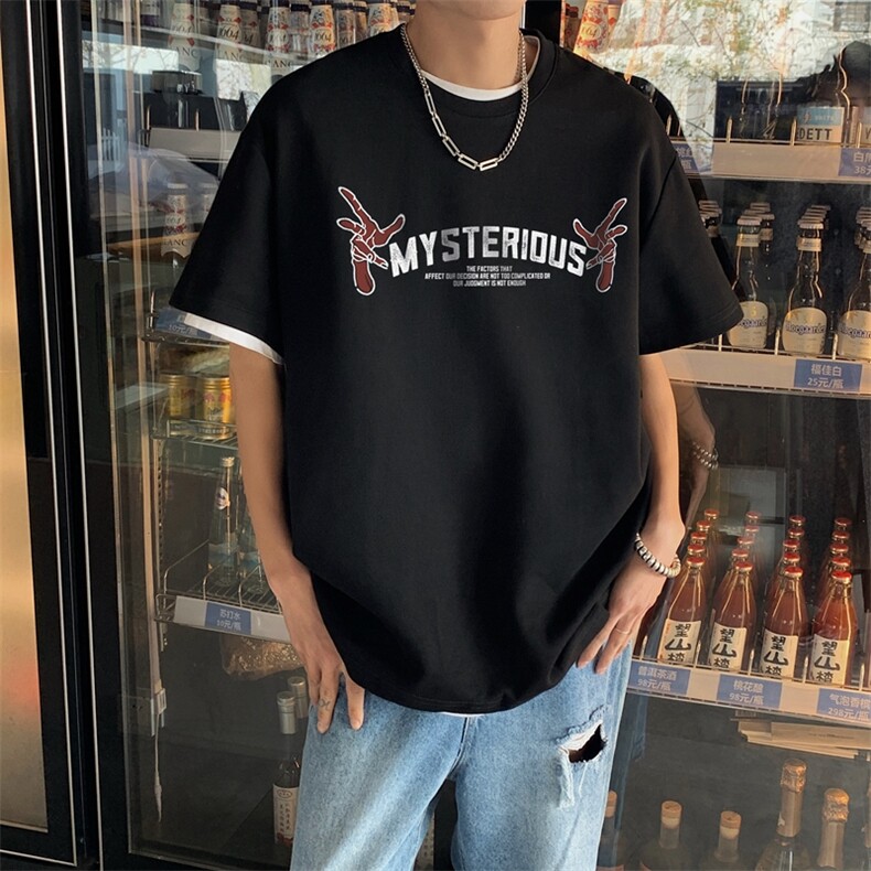 新款短袖t恤男女潮流印花感宽松半袖体恤衫男517A-2-T6626-P28,男装T恤,星座517A-2