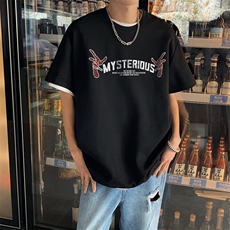 新款短袖t恤男女潮流印花感宽松半袖体恤衫男517A-2-T6626-P28，男装T恤，星座517A-2
