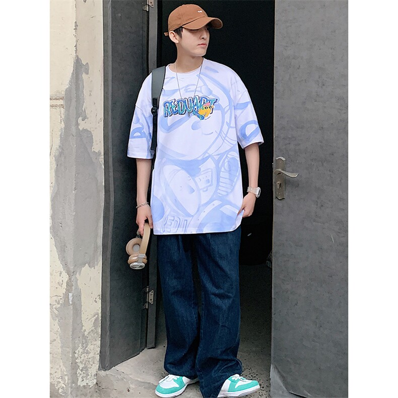 抖音得物供货40支双纱精梳百搭半袖印花短袖T恤男女T7189-P45,男装T恤,电商A441-1