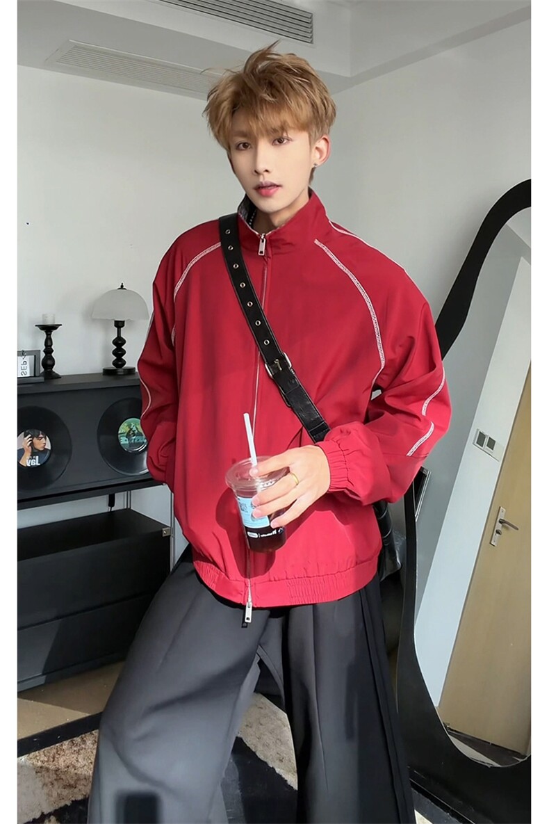 春季翻领格子夹克美式拼接运动上衣外套男女C61315-TP5599,男装夹克,电商A102