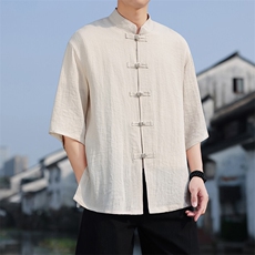 夏季风盘扣七分袖衬衫男士大码上衣CS2501-P6578，男装T恤，电商A008