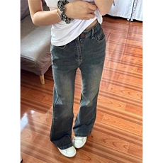 复古窄版高腰微喇叭牛仔裤女辣妹高街修身弹力显瘦马蹄裤NC6660，男装牛仔裤，星座1116A（原606A-3）