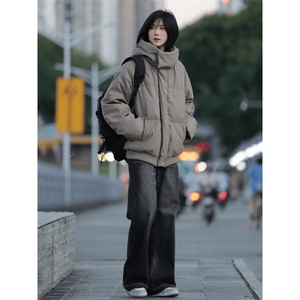 现货5W件冬季三防重磅boxy短款羽绒连帽PU皮棉衣外套防风加厚棉服图片