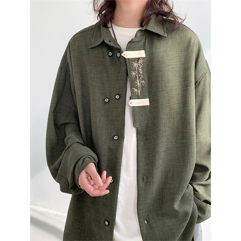 中式潮流复古刺绣外套男士春季新款时尚休闲上衣A168-DJCS04-TP78，男装衬衫，电商A168