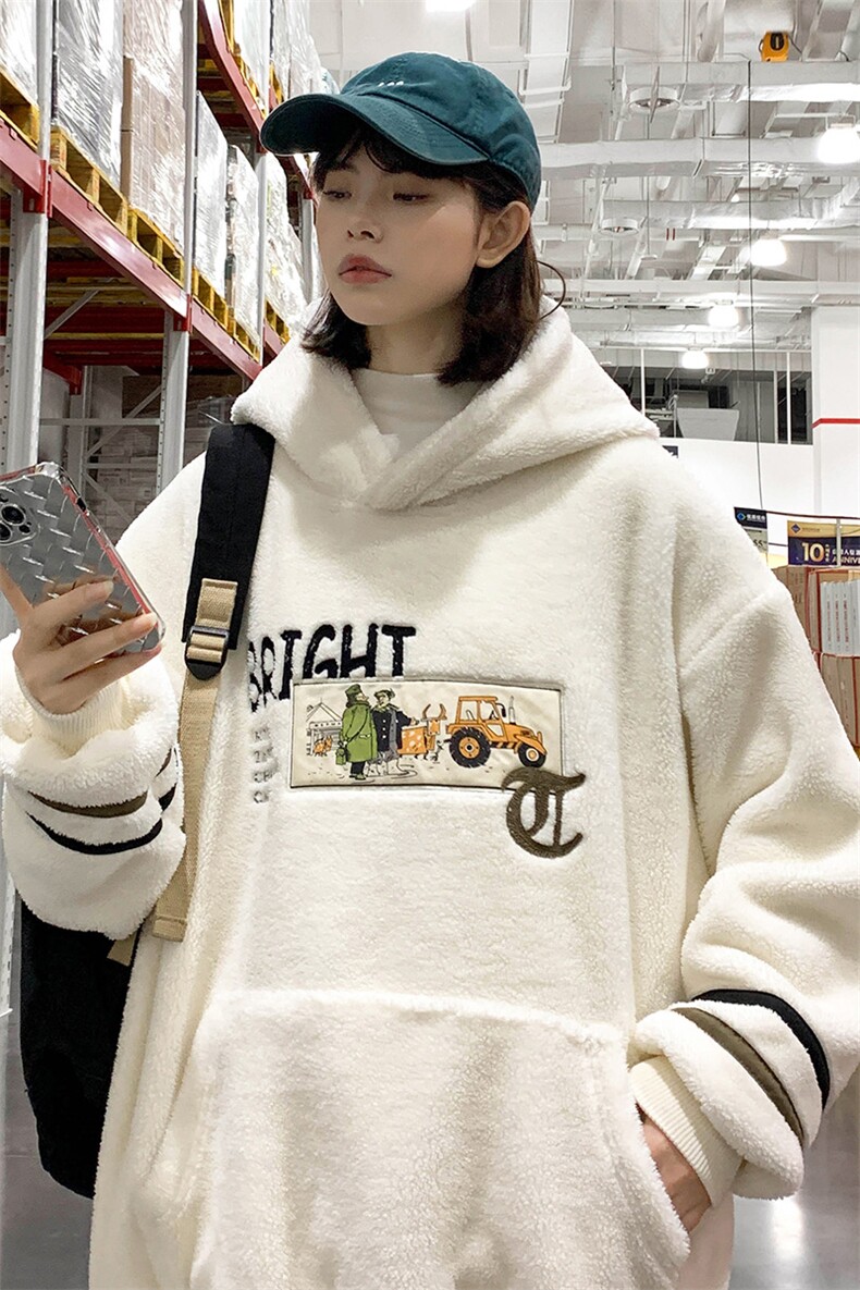 2023秋冬羊羔绒宽松上衣潮加绒连帽卫衣外套男女985-P90控价128,男装卫衣,电商A441-1
