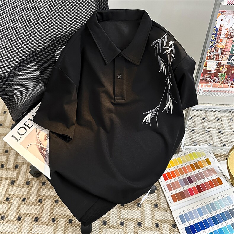 夏季中式刺绣风设计感翻领POLO衫男短袖休闲体恤潮POLO5054-P35,男装Polo衫,星座308B-1