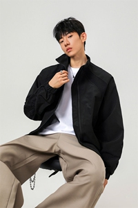 美式罗纹拼接袖子褶皱大码M-5XL教练夹克男JK78056P69控105图片
