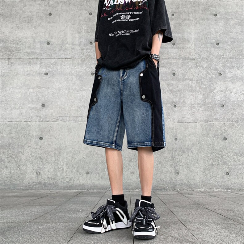 B221美式ins高街暗黑小众个性款牛仔短裤五分裤LK23100-P60控78,男装牛仔裤,电商B221
