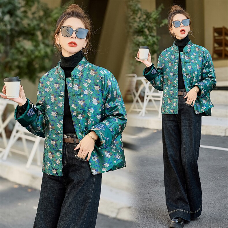 水衣源2609新中式提花短款立领羽绒服女图片