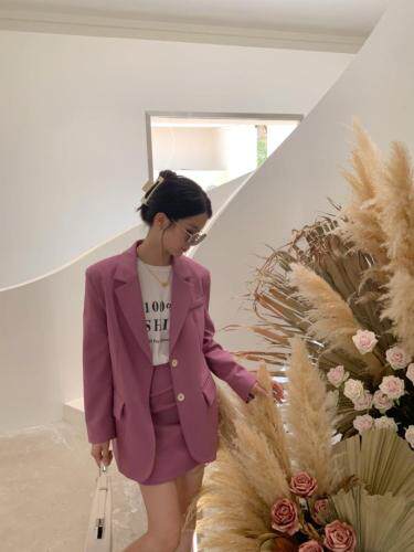 紫色西装套装，女装西装，HE