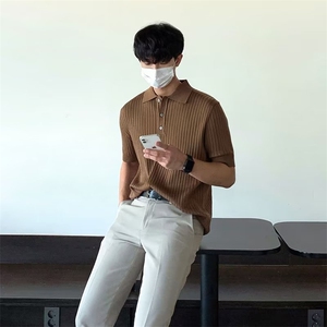 标准文艺2023夏季男新款潮慵懒潮流POLO衫日系冰丝五分袖M2217P43图片