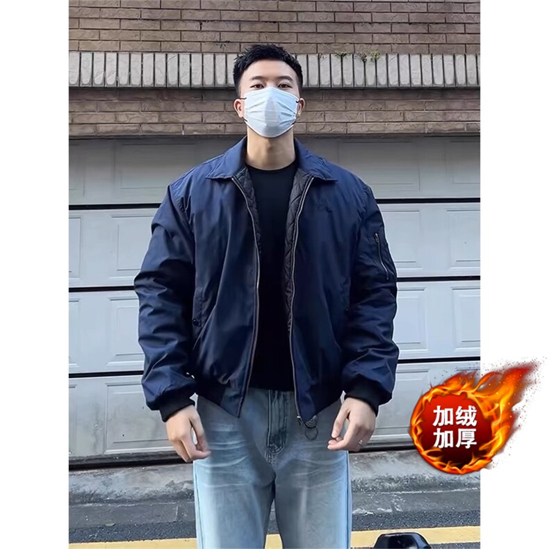 现货 加棉加厚藏青色夹克棉服外套男女 J505-常规特P40 加棉特P58图片