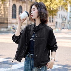2025秋季新款现货舒适时尚潮流高级感减龄立领皮衣外套，女装皮衣，1C078