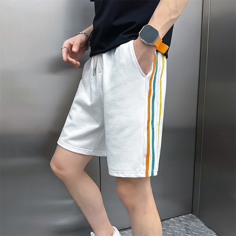 B323-DK10-P48控68社会小伙休闲短裤男店主风条纹拼接流行五分裤,男装牛仔裤,星座301C（原B323）
