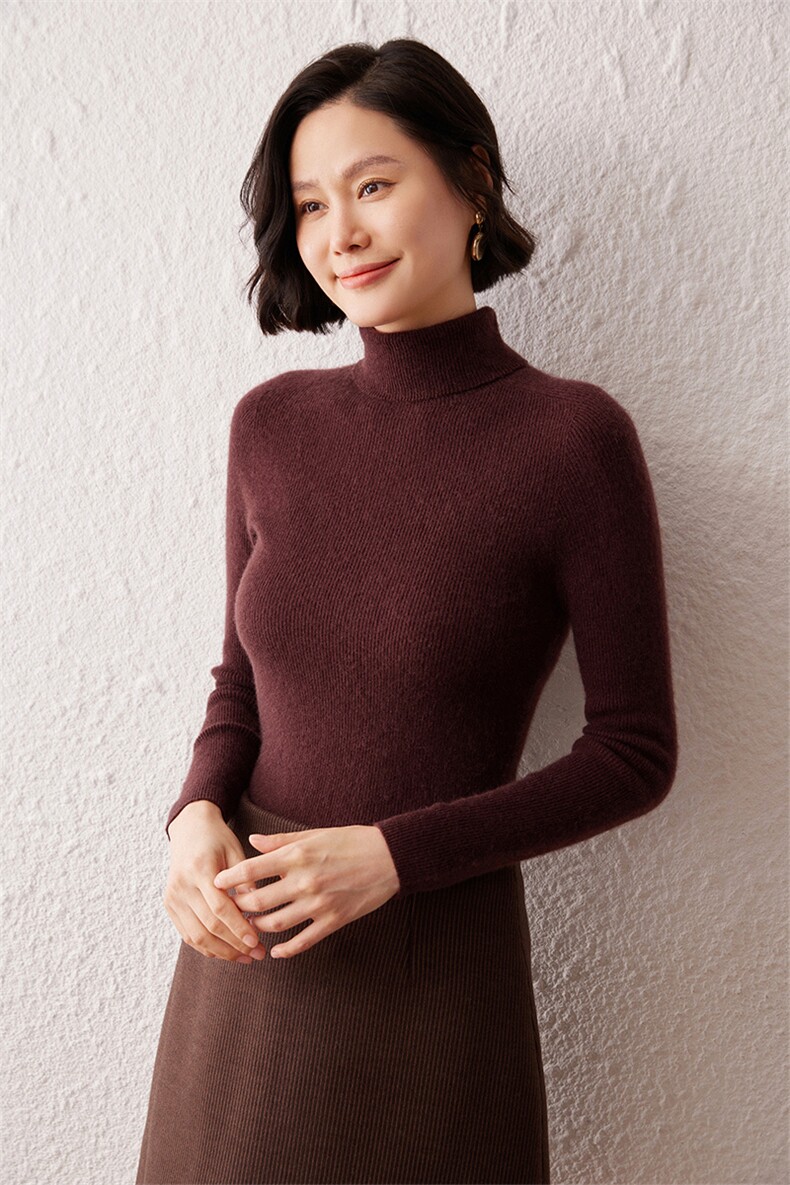 2025秋季新款纯色长袖堆堆领通勤百搭,女装羊毛衫,雪真羊绒高端店