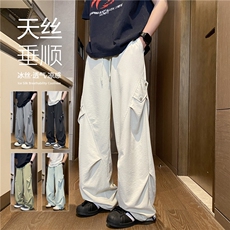 抖音品质夏季新款潮流褶皱宽松休闲冰丝裤B315-K25735-特p30控58，男装休闲裤，电商B315