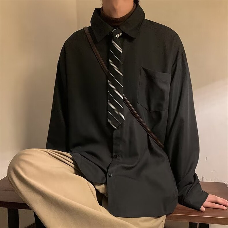 长袖衬衫男港风日系韩版潮流帅气衬衣C203P30配领带,男装衬衫,星座1116-2