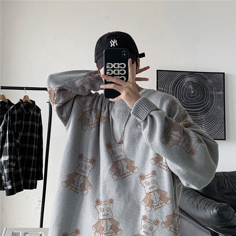 1港风新款宽松休闲中性情侣潮流印花毛衣男外套7926P58加绒P70,男装针织衫/毛衣,星座226-2
