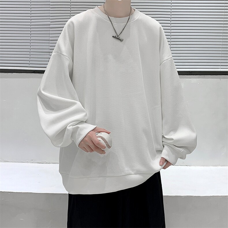 华夫格卫衣圆领卫衣男大码长袖t恤男外套 HW76099-P30加绒款-P40图片