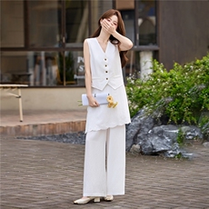 现货轻熟风气质套装女2026夏季麻料薄款西装马甲上衣阔腿裤两件套，女装套装/套裙，艾仟回(原伊仟回)