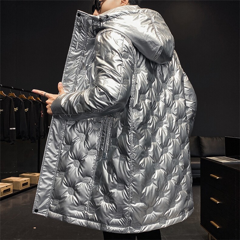 白鸭绒羽绒服男中长款连帽亮面羽绒服男保暖加厚外套男YR33-P130,男装羽绒服,星座1210B