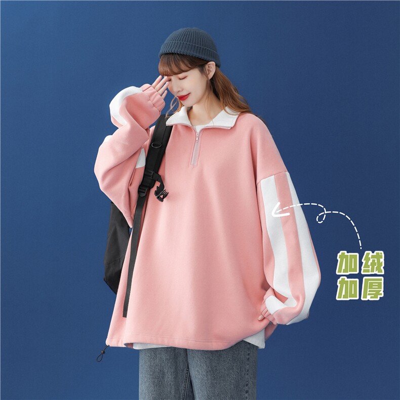 中性 秋季潮流纯色撞色条纹宽松卫衣 B200JR P55控78加绒P65图片