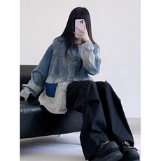 【网图有货】新中式牛仔外套男女款设计感撞色风夹克J60CC-P75，男装夹克，星座1007（原301D）