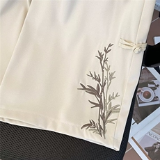 风夏男短裤侧边盘扣复合皱柳条刺绣唐装休闲短裤D9049P35，男装牛仔裤，星座1013-1