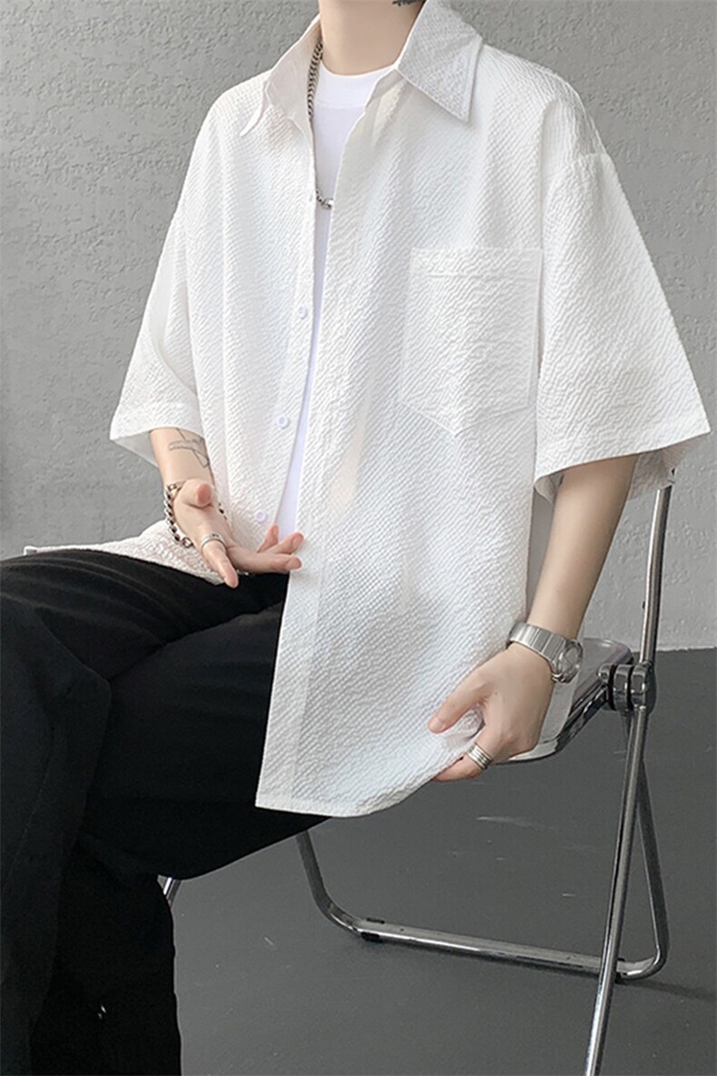 8XL-M泡泡纱盐缩肌理短袖衬衫男夏季冰丝外套防晒衬衣DC28011P36,男装衬衫,电商B312